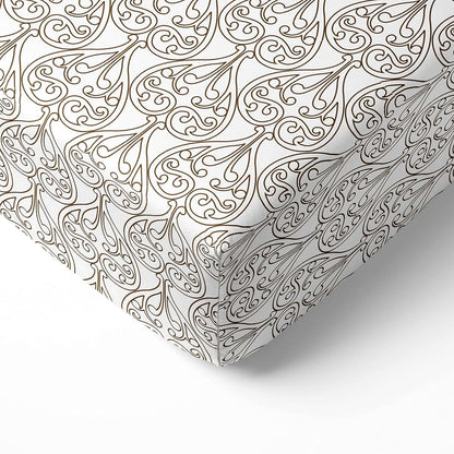Bacati - ONE Damask Brown on White Printed Girls 100% Cotton Soft Breathable Percale Crib/Toddler Bed Fitted Sheet