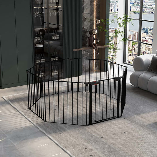 Fegherug Wide Baby Gate Metal Safety Playpen, 200" Dog Gate Pet Gate Adjustable 4 in 1 for Wide Doorways, Fireplace