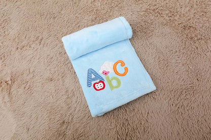 CribMATE Blue Cloud Apple ABC Coral Velvet Nursery Blanket 30 x 30 inches (Blue ABC)