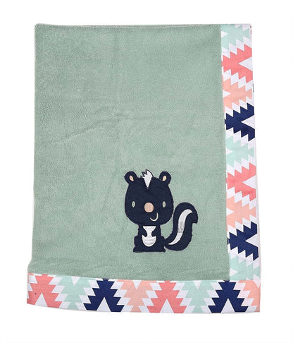 Bacati Tribal Aztec Plush Embroidered Baby Blanket in Coral and Navy Squirrel
