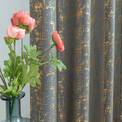 Taisier Home Gold Foil Print Linen Textured Curtains - Geometric Dots Pattern for Nursery Toy Room - Thermal Insulated