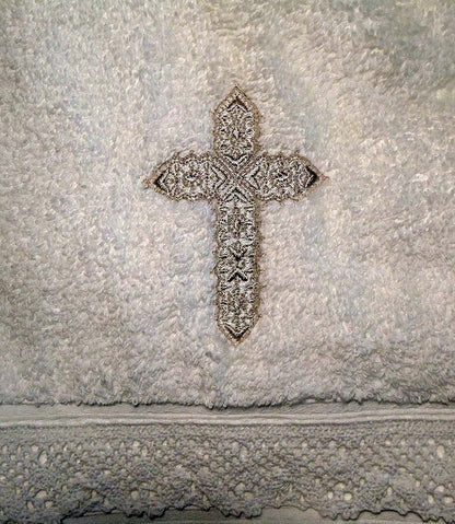 Integrity Designs Baptism Towel with Cross and Lace (photo 2)