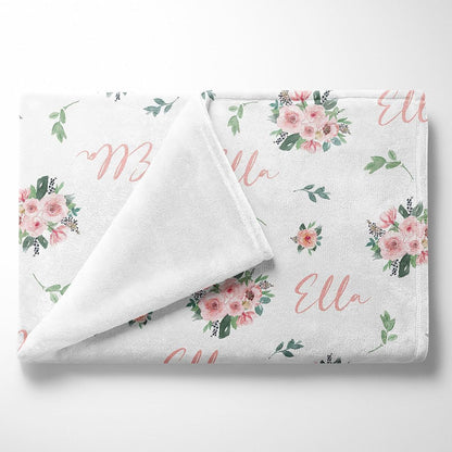 Girls Love A Monogram - Pink Blushing Floral Pattern Baby Blankets for Girls - Custom Baby Blankets for Girls