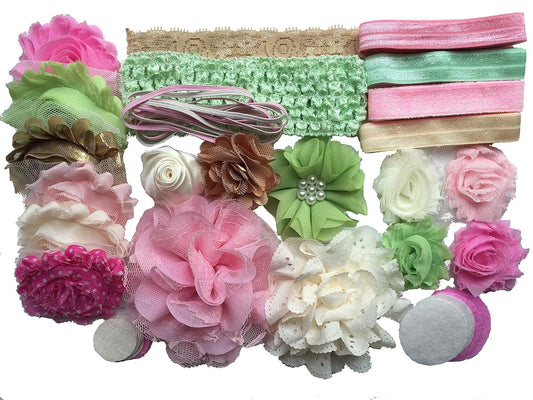 Bowtique Emilee Mini Headband Kit Makes 14 Headbands, DIY Baby Headband Kit - "Pink Mint and Gold"