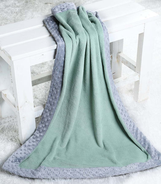 Bacati Solid Center Plush Blanket (Mint/Grey Border)