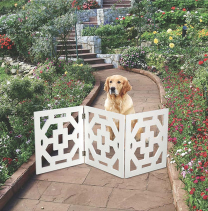 Etna Products 3-Panel Solid Wood Pet Gate - White Art Deco Design (photo 2)