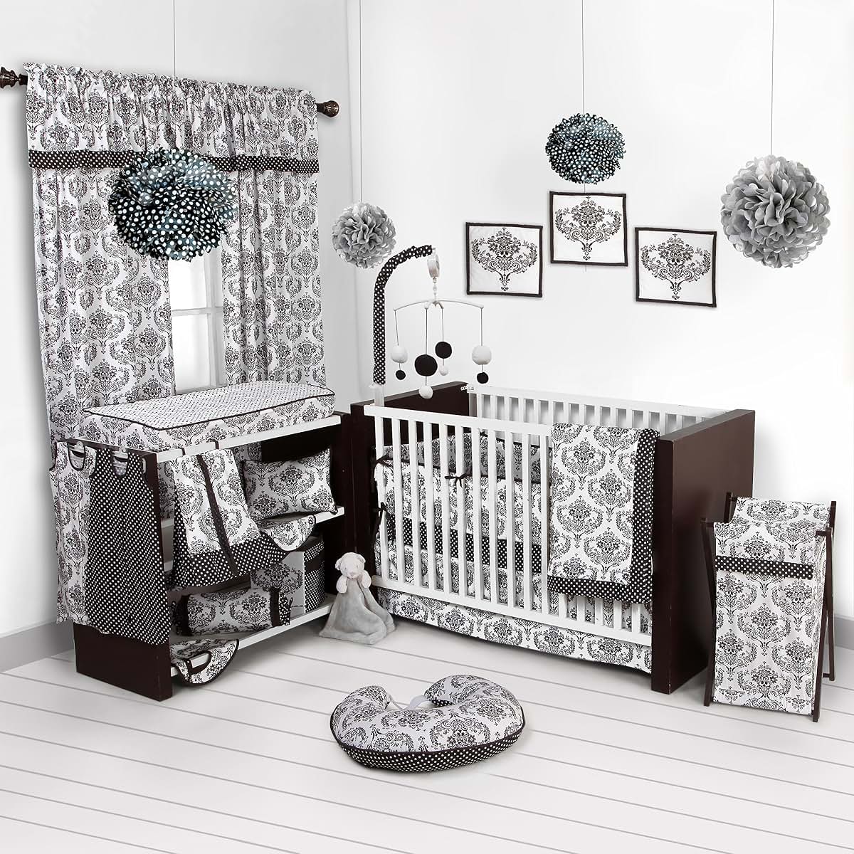 Bacati - Classic Damask White/Black Burpies Set of 2 Pcs (photo 2)