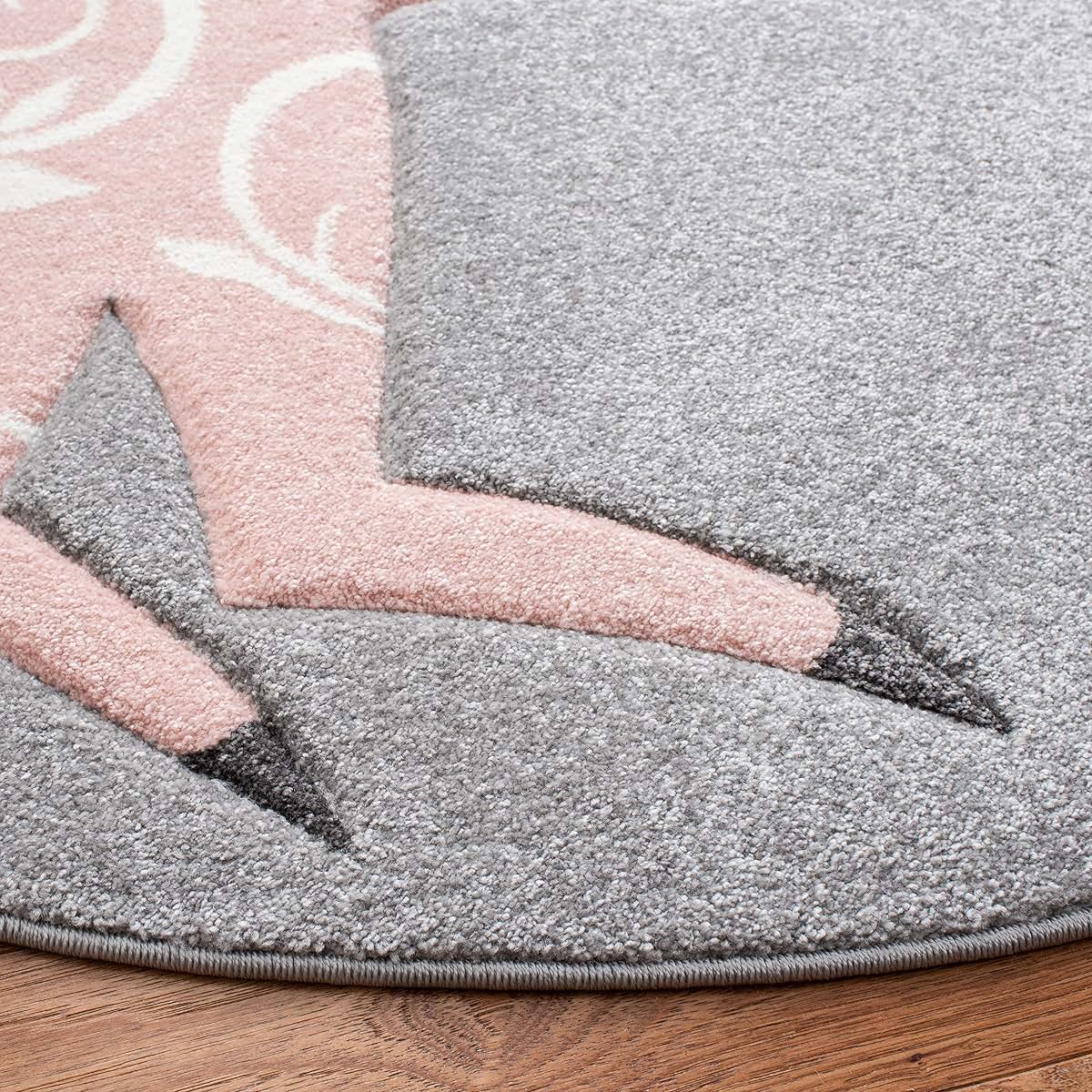 SAFAVIEH Carousel Kids Collection 3' Round Unicorn Area Rug, Grey/Pink