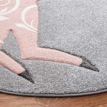 SAFAVIEH Carousel Kids Collection 3' Round Unicorn Area Rug, Grey/Pink