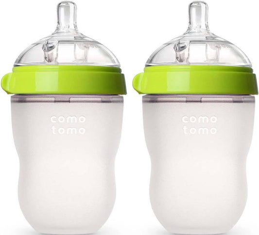 Wide-Neck Soft Silicone Baby Bottles — 2-Pack, Mimics Natural Breastfeeding