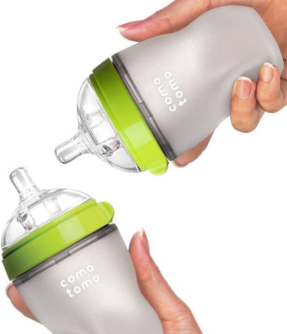 Wide-Neck Soft Silicone Baby Bottles — 2-Pack, Mimics Natural Breastfeeding
